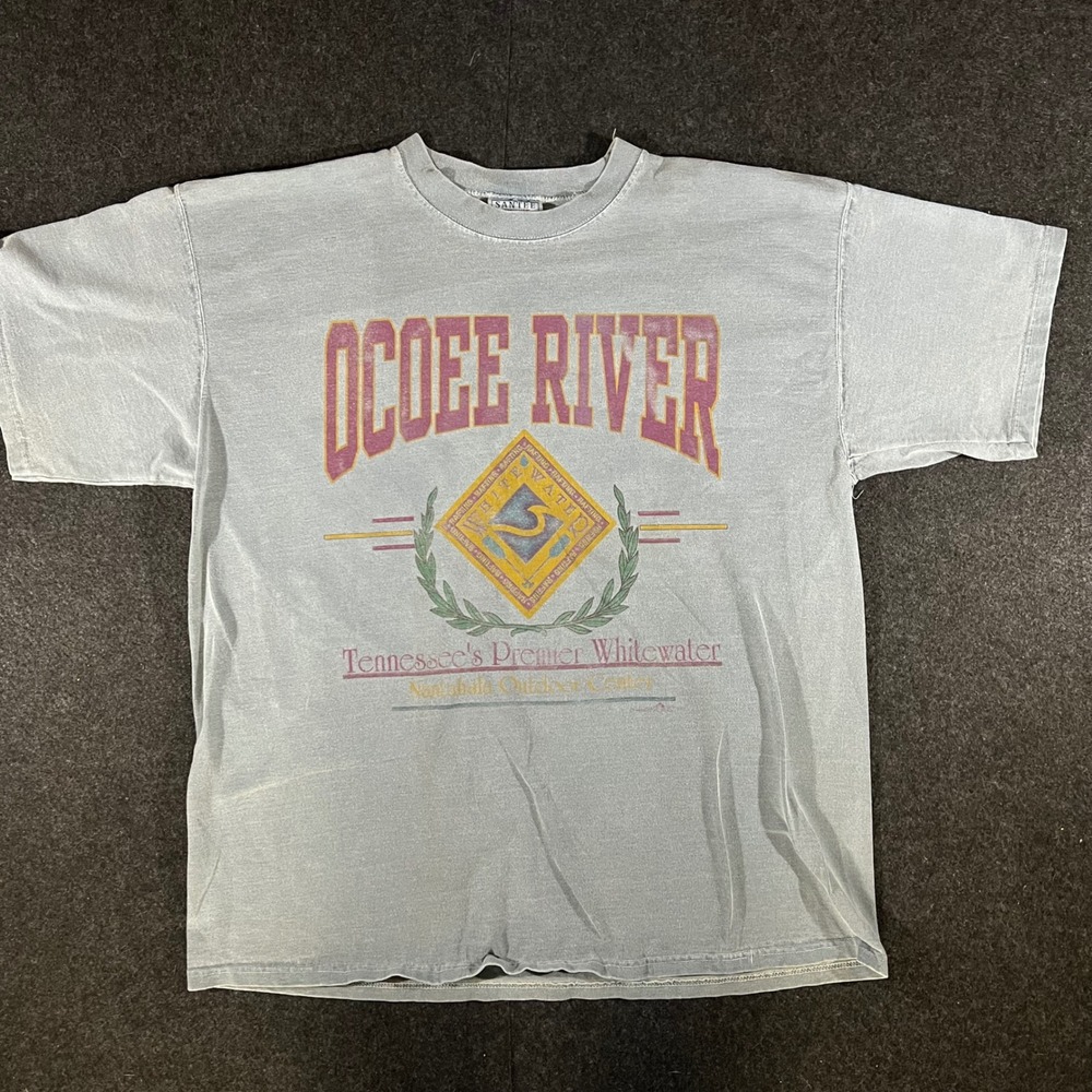 Santee Ocoee River T-Shirt Mens XL Gray Vintage 90s Whitewater Rafting USA Made